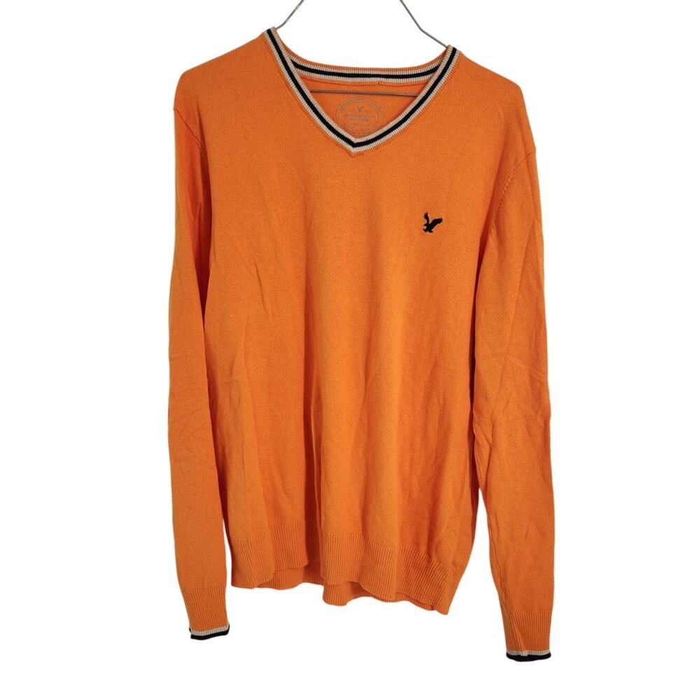 American Eagle Orange V-Neck Sweater - Women's Large